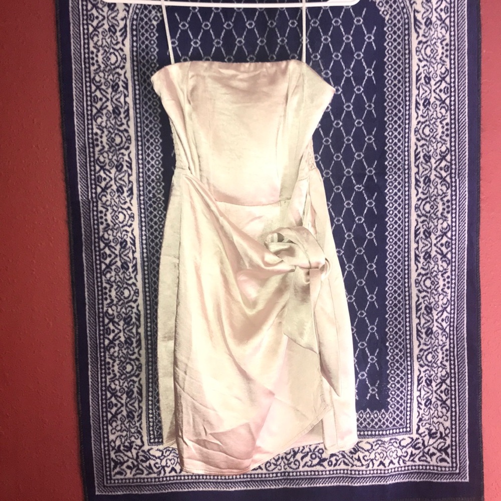 Silk champagne strapless wrap tie dress🥂